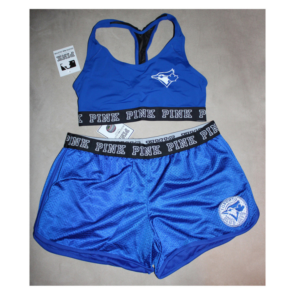 TORONTO BLUE JAYS Blue Sports Bra Women's World Series Baseball Shirt Top Shorts
